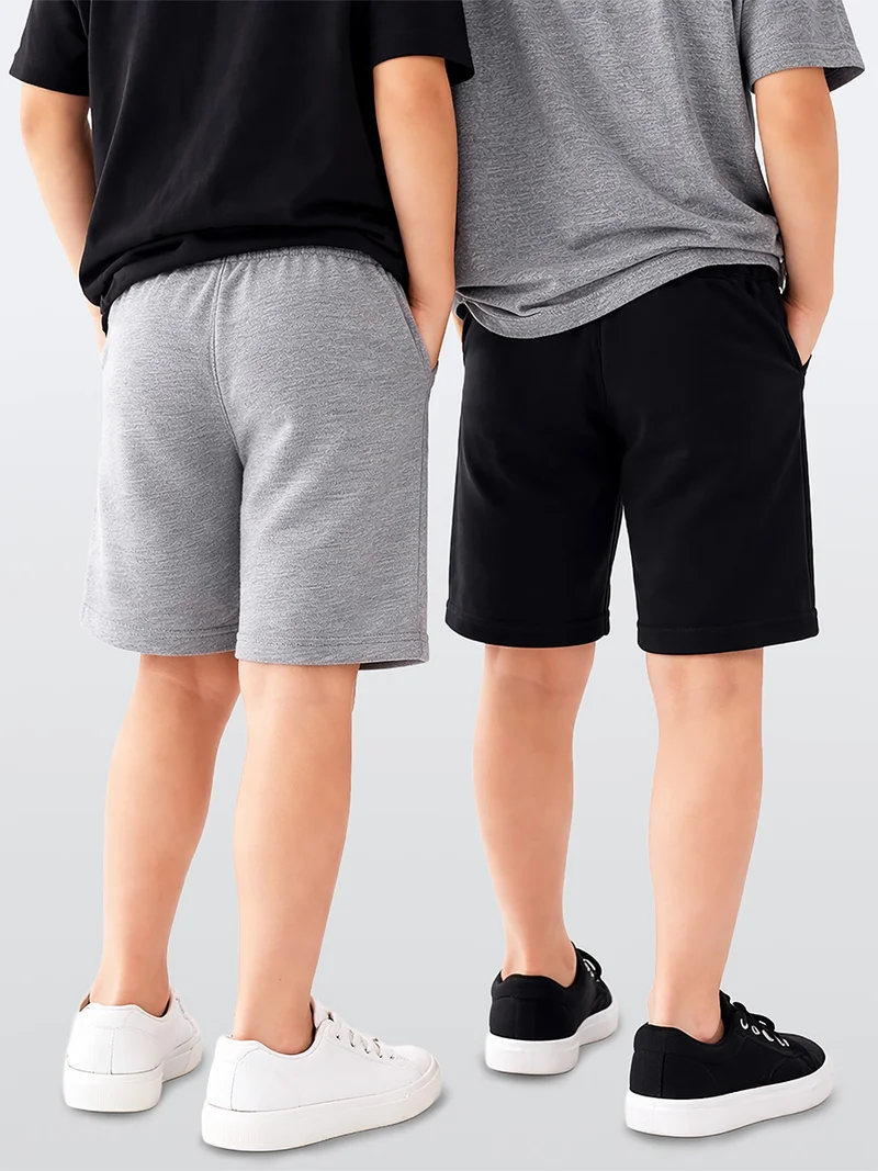 دينوكيدس شورت أولاد قطعتين قطن أسود ورمادي